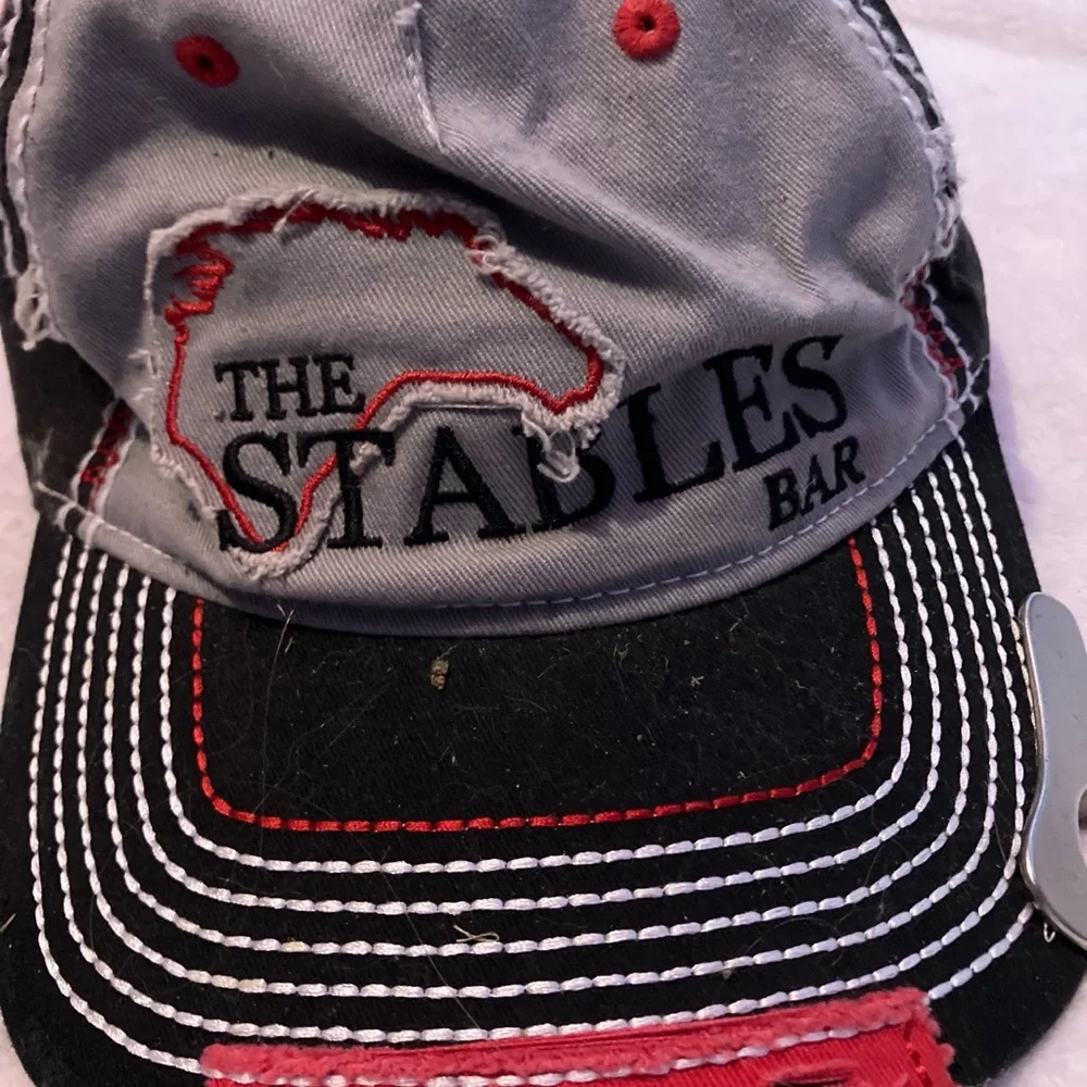 The Stables Bar Embroidered Distressed Cap - Gray/Black/Red